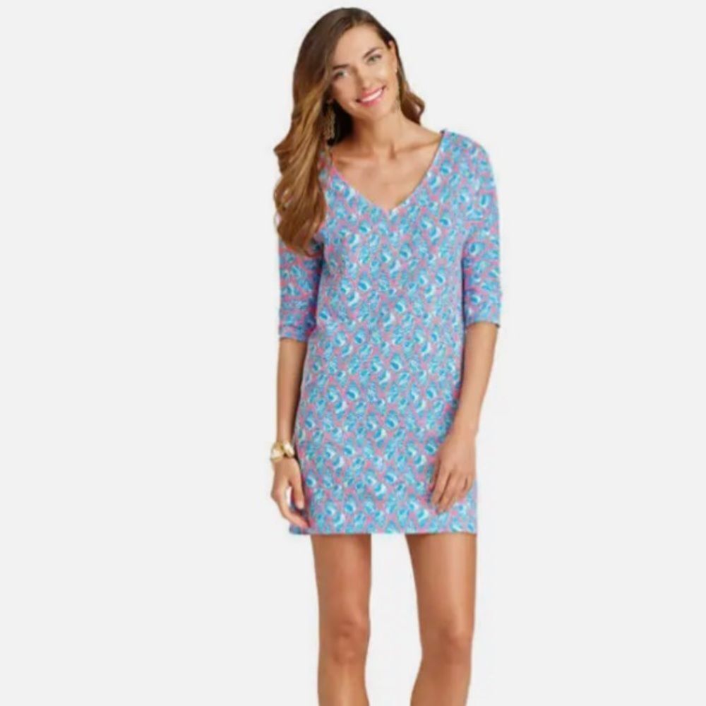 Lilly Pulitzer Blue Pink Printed V-Neck Mini Dress